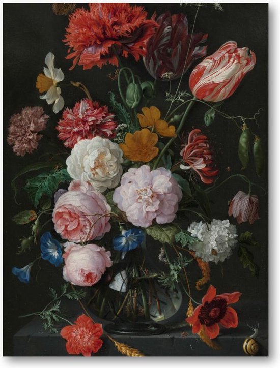 Stilleven met bloemen in een glazen vaas | Canvas Staand | Jan Davidsz | Meesterwerken | Bloemen