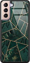Samsung S21 Plus hoesje glass - Abstract groen | Samsung Galaxy S21 Plus  case | Hardcase backcover zwart