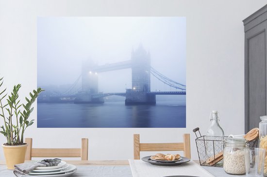 Stickers muraux - Film autocollant - Tower Bridge à Londres obscurci par le brouillard - 120x90 cm - Film adhésif - Stickers muraux Chambre d'enfant - Papier peint autocollant