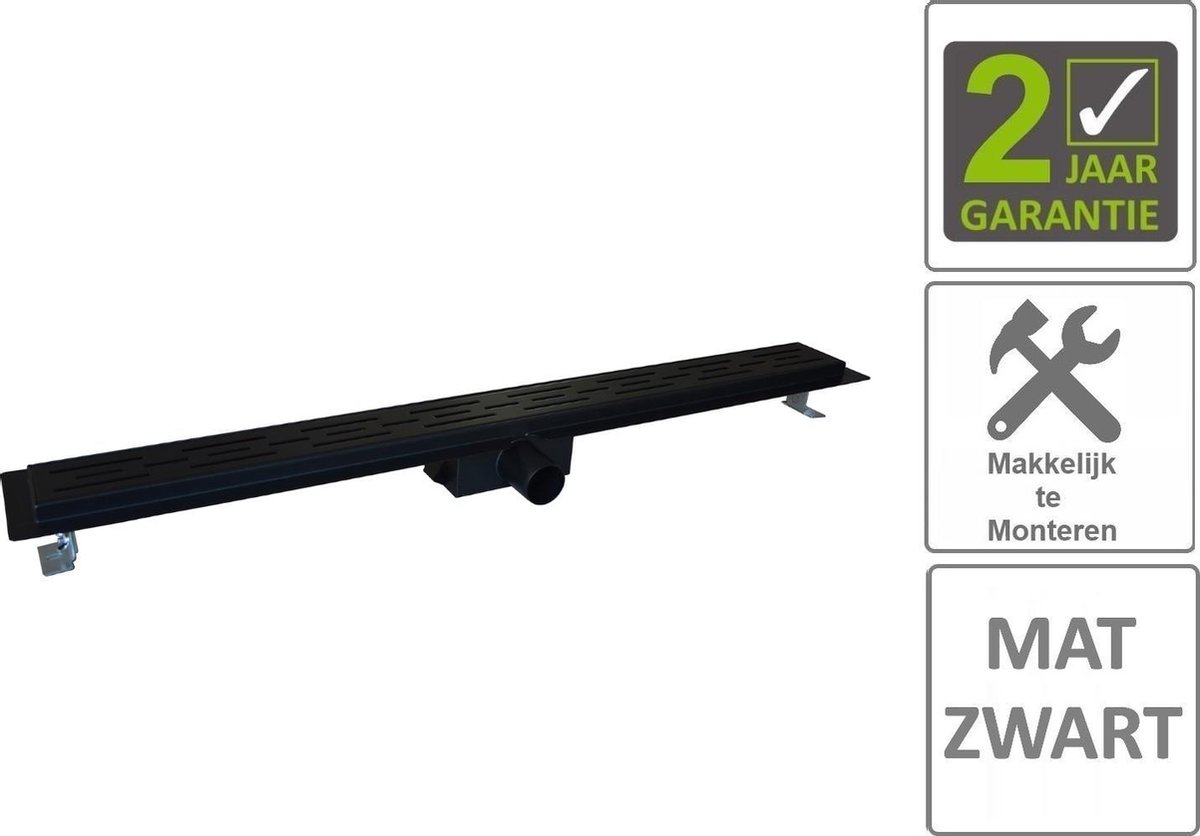 BWS Douchegoot Flens Met Uitneembaar Sifon 90x7x6.7cm RVS Mat Zwart