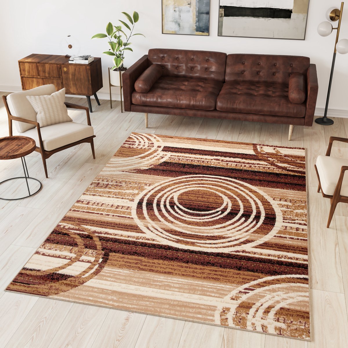 Tapiso Dream Vloerkleed Beige Rond Slaapkamer Woonkamer Modern Tapijt Maat- 250x350 Bruin Creme 11