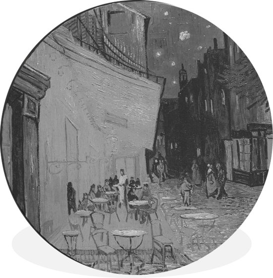 WallCircle - Wandcirkel - Muurcirkel - Caféterras bij nacht - Vincent van Gogh - Aluminium - Dibond - ⌀ 60 cm - Binnen en Buiten