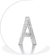 Une lettre majuscule A en bois blanc sur fond blanc L'ombre de la lettre montre que la lumière brille sur le bois par derrière ⌀ 60 cm - tirage photo sur cercle mural / cercle vivant (décoration murale)