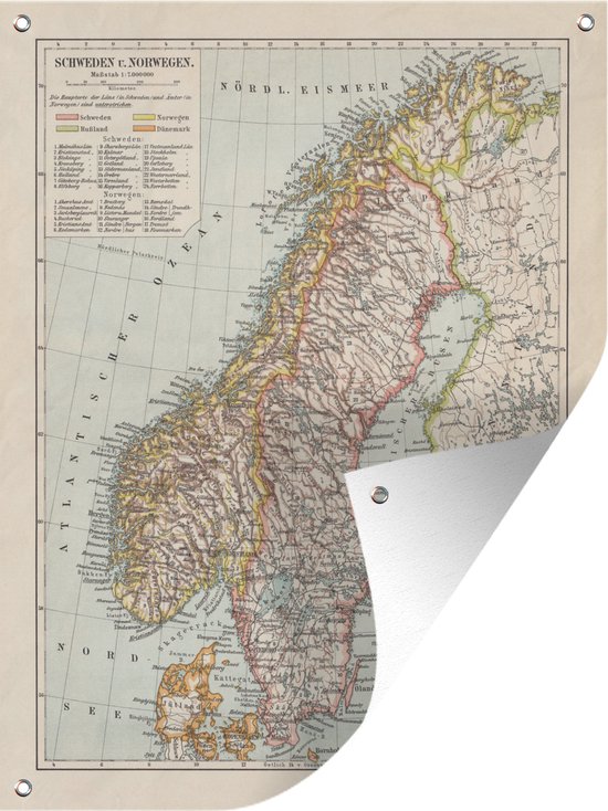 Tuin decoratie Gedetailleerde kaart van Zweden en Noorwegen - 30x40 cm - Tuindoek - Buitenposter