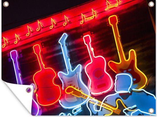 Tuin decoratie Neon verlichte gitaren - 40x30 cm - Tuindoek - Buitenposter