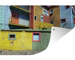 Muurdecoratie Kleurrijke geschilderde huizen gemaakt van een golfplaat ijzer in la Boca - 180x120 cm - Tuinposter - Tuindoek - Buitenposter