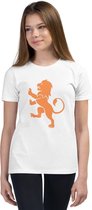 EK 2021 T-Shirt Kinderen - Meisjes - Oranje - Nederland - Wit met Leeuw -  EK Shirt - Maat L