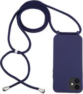 Voor iPhone 12 mini Candy Colors TPU beschermhoes met draagkoord (donkerblauw)