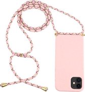 Voor iPhone 12 mini Wheat TPU beschermhoes met draagkoord (roze)