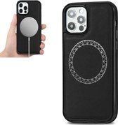 Cross Texture Embossing Magnetisch PU + TPU Beschermend MagSafe-hoesje voor iPhone 12 mini (zwart)