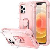 PC + rubberen 3-laags schokbestendige beschermhoes met roterende houder voor iPhone 12 Pro Max (roségoud)