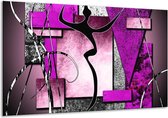 Schilderij Op Canvas Abstract - Paars, Zwart, Wit - 120x70cm 1Luik - Foto Op Canvas - GroepArt 6000+ Schilderijen 0p Canvas Art Collectie - Wanddecoratie - Woonkamer - Slaapkamer - Canvas Print