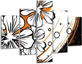 Glasschilderij -  Art - Wit, Oranje, Zwart - 100x70cm 5Luik - Geen Acrylglas Schilderij - GroepArt 6000+ Glasschilderijen Collectie - Wanddecoratie- Foto Op Glas