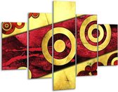 Glasschilderij -  Abstract - Rood, Geel, Zwart - 100x70cm 5Luik - Geen Acrylglas Schilderij - GroepArt 6000+ Glasschilderijen Collectie - Wanddecoratie- Foto Op Glas