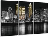 Glasschilderij New York - Zwart, Wit, Geel - 120x80cm 3Luik - Foto Op Glas - Geen Acrylglas Schilderij - GroepArt 6000+ Glas Art Collectie - Maatwerk Mogelijk