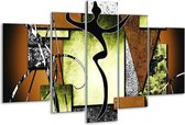 Glasschilderij Abstract - Bruin, Groen, Zwart - 170x100cm 5Luik - Foto Op Glas - Geen Acrylglas Schilderij - 6000+ Glasschilderijen Collectie - Wanddecoratie