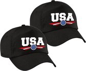 2x stuks Amerika / USA landen pet zwart volwassenen - Amerika / USA baseball cap - EK / WK / Olympische spelen outfit