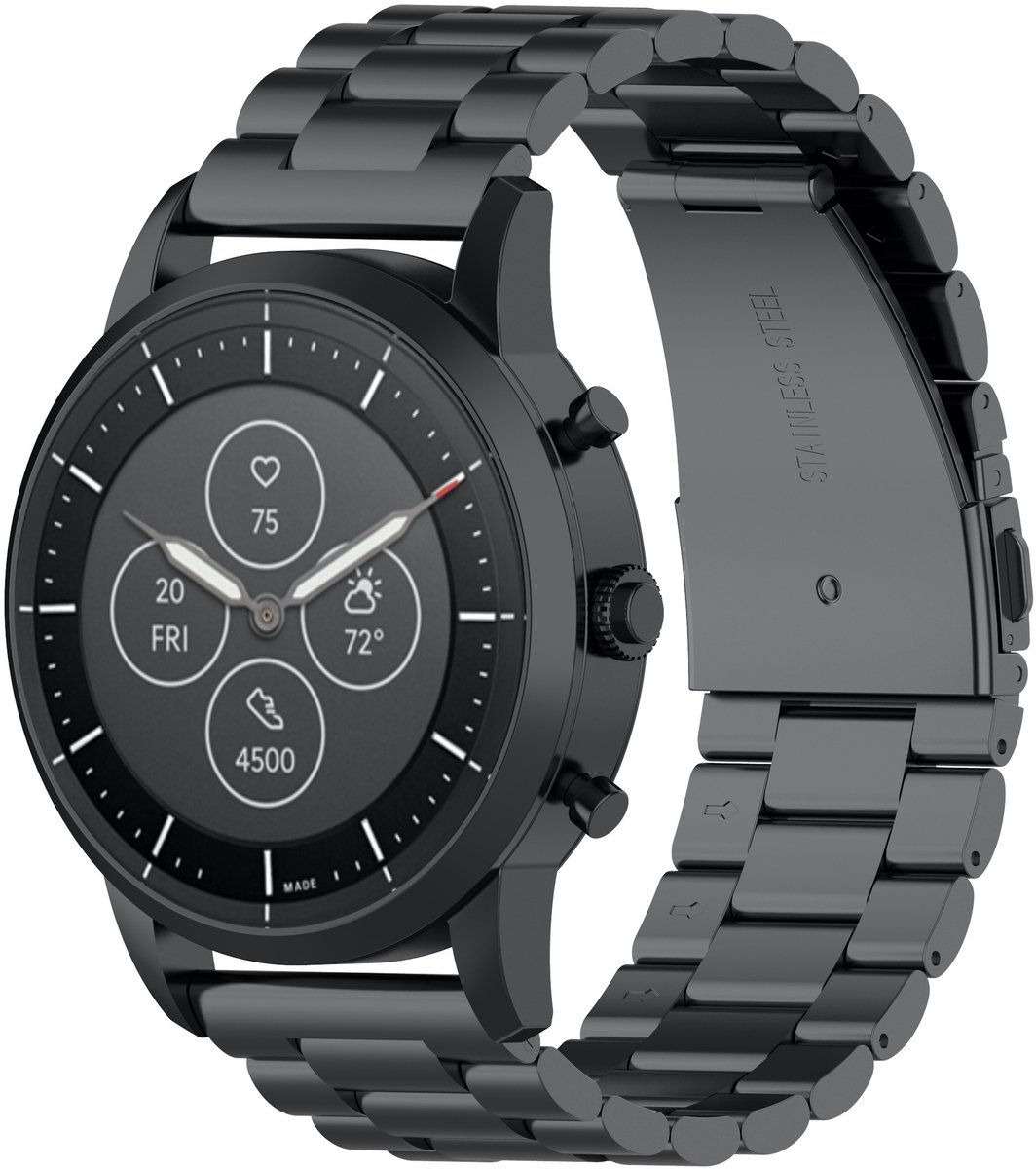 123watches kralen stalen schakel band - zwart - 22mm - Geschikt voor Garmin Vivoactive 4 / Venu 2 & 3 / Forerunner 255 & 265 / Overige smartwatches met 22mm bandje