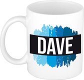 Dave naam cadeau mok / beker met  verfstrepen - Cadeau collega/ vaderdag/ verjaardag of als persoonlijke mok werknemers
