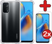 OPPO A74 5G Hoesje Siliconen Shock Proof Case Transparant Met 2x Screenprotector - OPPO A74 5G Hoesje Cover Extra Stevig Met 2x Screenprotector - Transparant