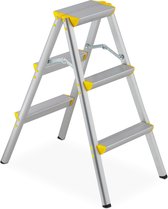 Relaxdays dubbele trap - huishoudtrap - trapladder - 150 kg - aluminium - inklapbaar