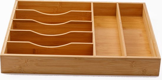 Decopatent® Bestekbak pour tiroir de cuisine à 7 compartiments - Organisateur de couverts - Tiroir à Couverts - Bois de Bamboe de haute qualité - Cassette à couverts 43x33x6