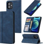 Skin Feel Pressure Line Magnetische horizontale flip lederen tas met houder & kaartsleuf & portemonnee & fotolijst voor iPhone 11 (blauw)