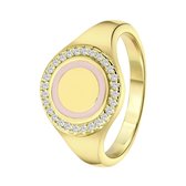 Lucardi Dames Gerecyclede goldplated ring disc zirkonia - Ring - Cadeau - Moederdag - Echt Zilver - Goudkleurig