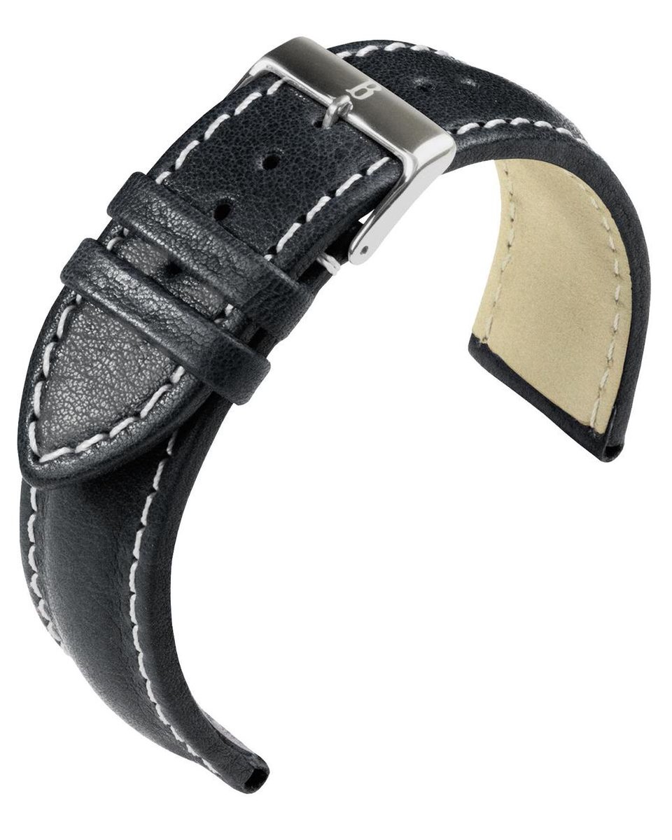 EULIT horlogeband - leer - 22 mm - zwart - metalen gesp