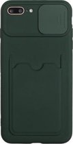 Sliding Camera Cover Design TPU-beschermhoes met kaartsleuf voor iPhone 8 Plus / 7 Plus (donkergroen)