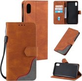 Voor Xiaomi Redmi 9A Driekleurige Stiksels Kalf Textuur Horizontale Flip Lederen Case met Houder & Kaartsleuven & Portemonnee (Bruin)