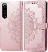 Sony Xperia 5 III Hoesje - Mobigear - Mandala Serie - Kunstlederen Bookcase - Roségoud - Hoesje Geschikt Voor Sony Xperia 5 III