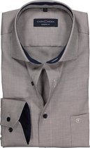 CASA MODA modern fit overhemd - beige - blauw en wit structuur (contrast) - Strijkvriendelijk - Boordmaat: 39