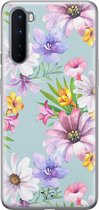 OnePlus Nord hoesje - Mint bloemen - OnePlus Nord case - Soft Case Telefoonhoesje - Blauw