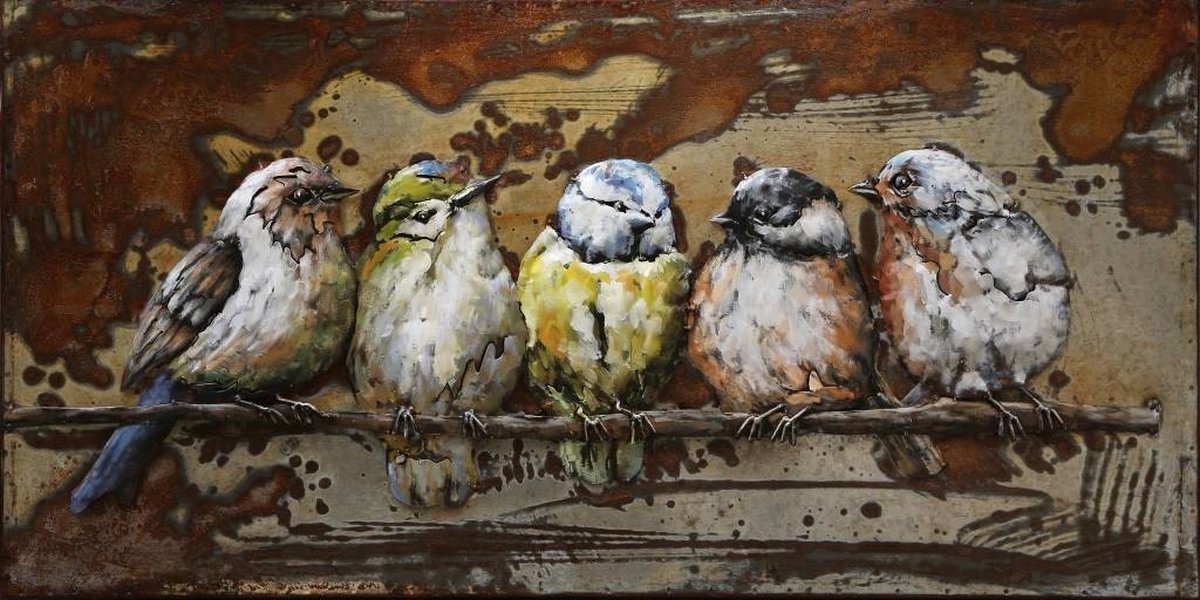 3D schilderij metaal 55x95cm Mussen