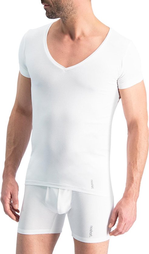 Noshirt Lite - Heren Ondershirt – Diepe V-Hals – Supima Katoen - Dun & Onzichtbaar – Wit – Maat S