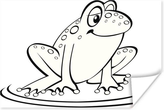 Illustration simple ligne noir et blanc du poster grenouille