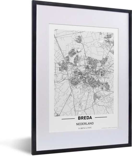 Fotolijst incl. Poster - Stadskaart Breda - 30x40 cm - Posterlijst - Plattegrond