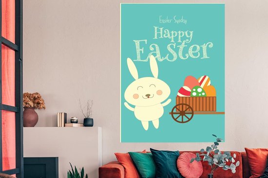Pasen citation dimanche de Pâques Happy Pâques avec panier 120x180 cm XXL / de Groot taille!