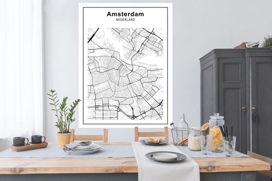 Poster City Map - Zwart Wit - Amsterdam - 120x160 cm XXL