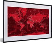 Fotolijst incl. Poster - Wereldkaart - Stoer - Rood - 60x40 cm - Posterlijst