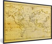 Fotolijst incl. Poster - Wereldkaart - Vintage - Geel - 30x20 cm - Posterlijst