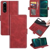 Voor Sony Xperia 5 III Dual-side magnetische gesp horizontale flip lederen tas met houder en kaartsleuven en portemonnee (rood)