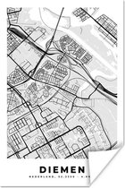 Poster Stadskaart - Diemen - Grijs - Wit - 20x30 cm - Plattegrond