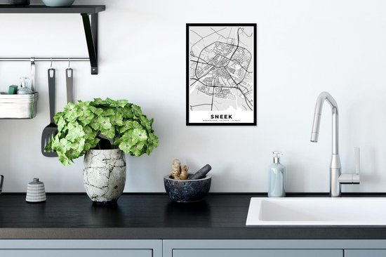 Fotolijst incl. Poster - Stadskaart - Sneek - Grijs - Wit - 20x30 cm - Posterlijst - Plattegrond