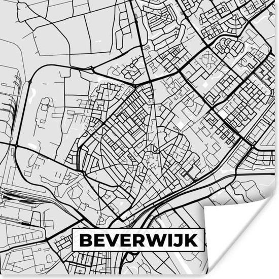 Poster Stadskaart - Beverwijk - Grijs - Wit - 100x100 cm XXL - Plattegrond