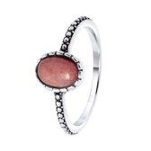 Lucardi Dames Ring met Gemstone rhodonite - Ring - Cadeau - Echt Zilver - Zilverkleurig