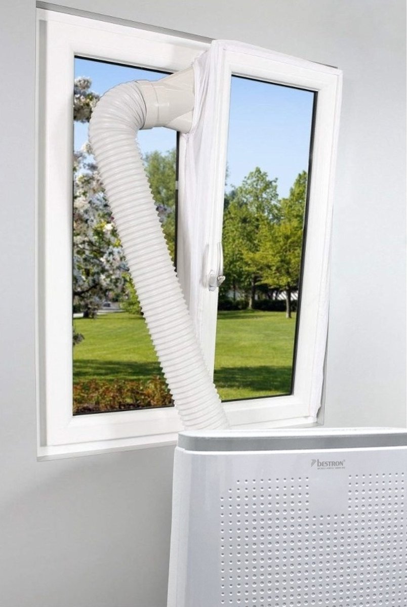 Bestron universele Raamafdichting voor mobiele airconditioners en afvoerslangen, optimaal voor ramen tot 400 cm omvang, zelfklevende klittenband en montagehandleiding, AACKIT, kleur: wit