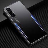 Voor OPPO Reno3 Pro Blade-serie TPU-frame + titaniumlegering Zandstraaltechnologie Backplane + kleur Aluminiumlegering Decoratieve rand Mobiele telefoon Beschermende schaal (zwart + blauw)