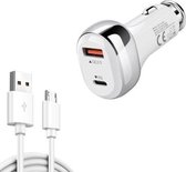 YSY-312PD QC3.0 18W USB + PD 20W USB-C / Type-C autolader met USB naar micro USB-datakabel (wit)